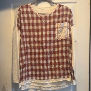 easel Red Plaid Front Long-Sleeve Top with Cream Sleeves